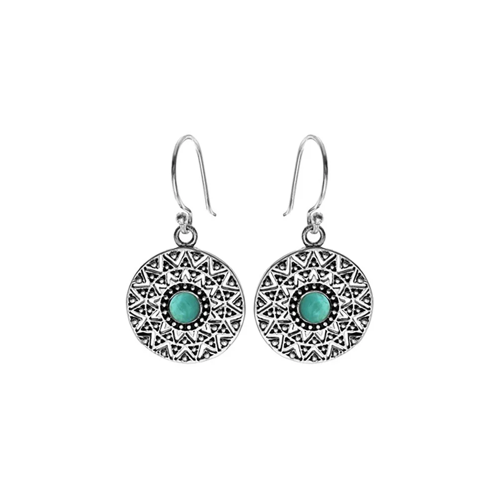 Boho Turquoise Disc Silver Necklace - Image 7