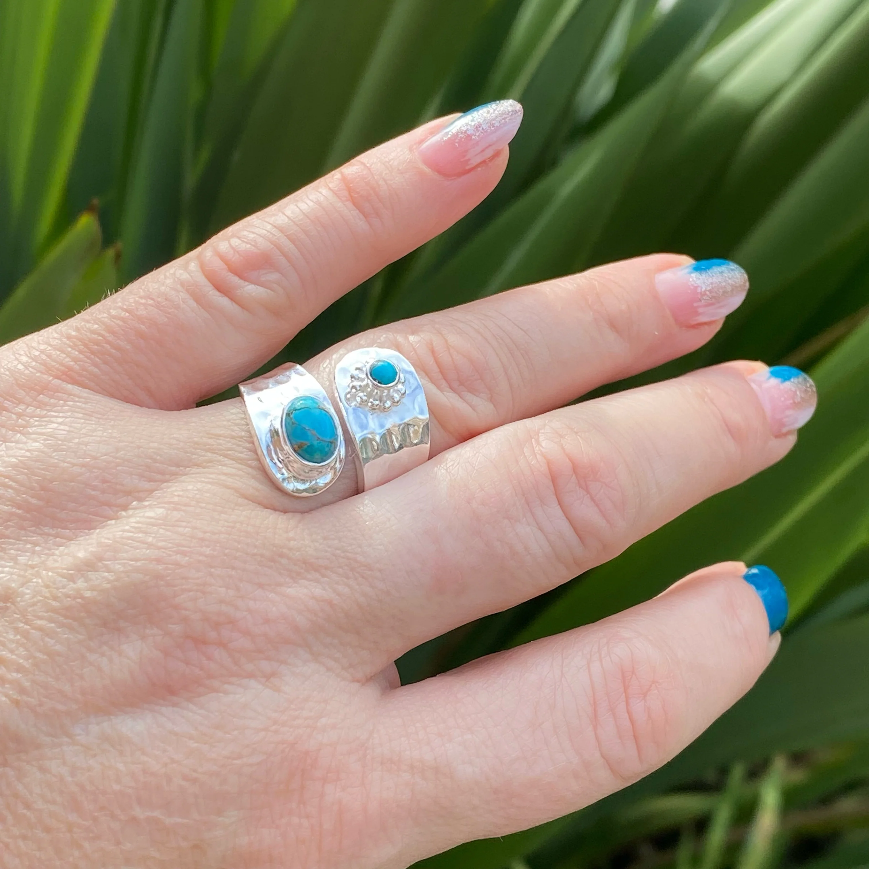 Cayo-Turquoise Silver Hammered Wrap Around Ring -Pre order for Mid February Dispatch - Image 3