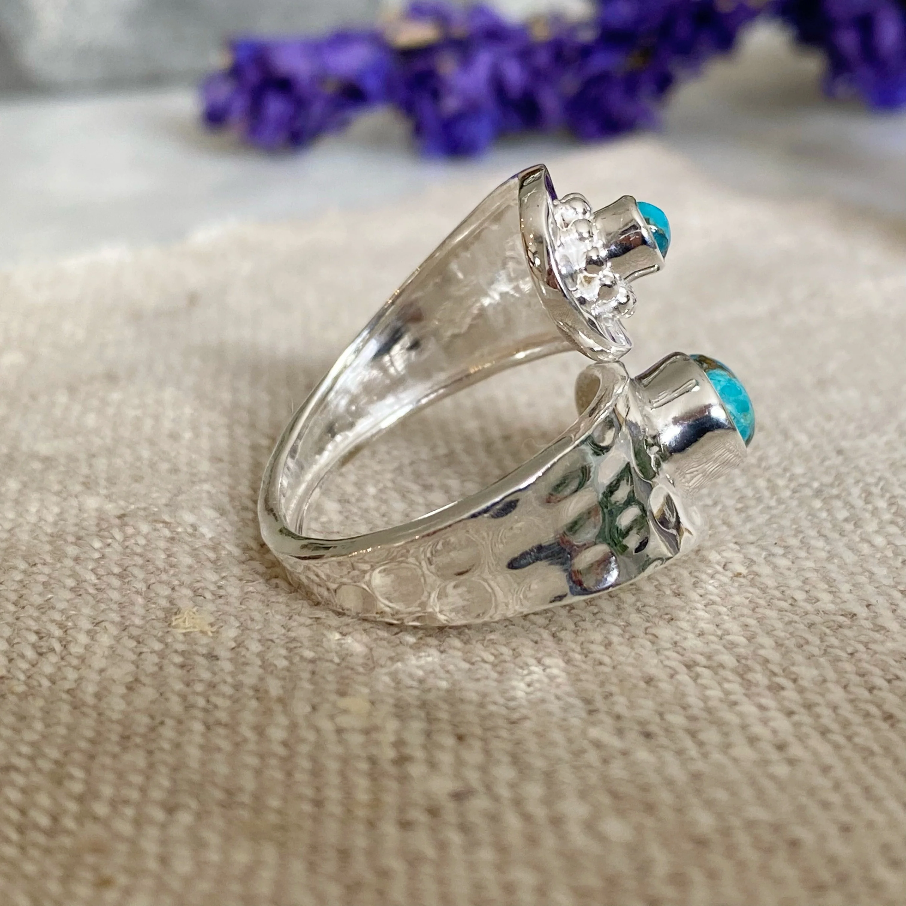 Cayo-Turquoise Silver Hammered Wrap Around Ring -Pre order for Mid February Dispatch - Image 5