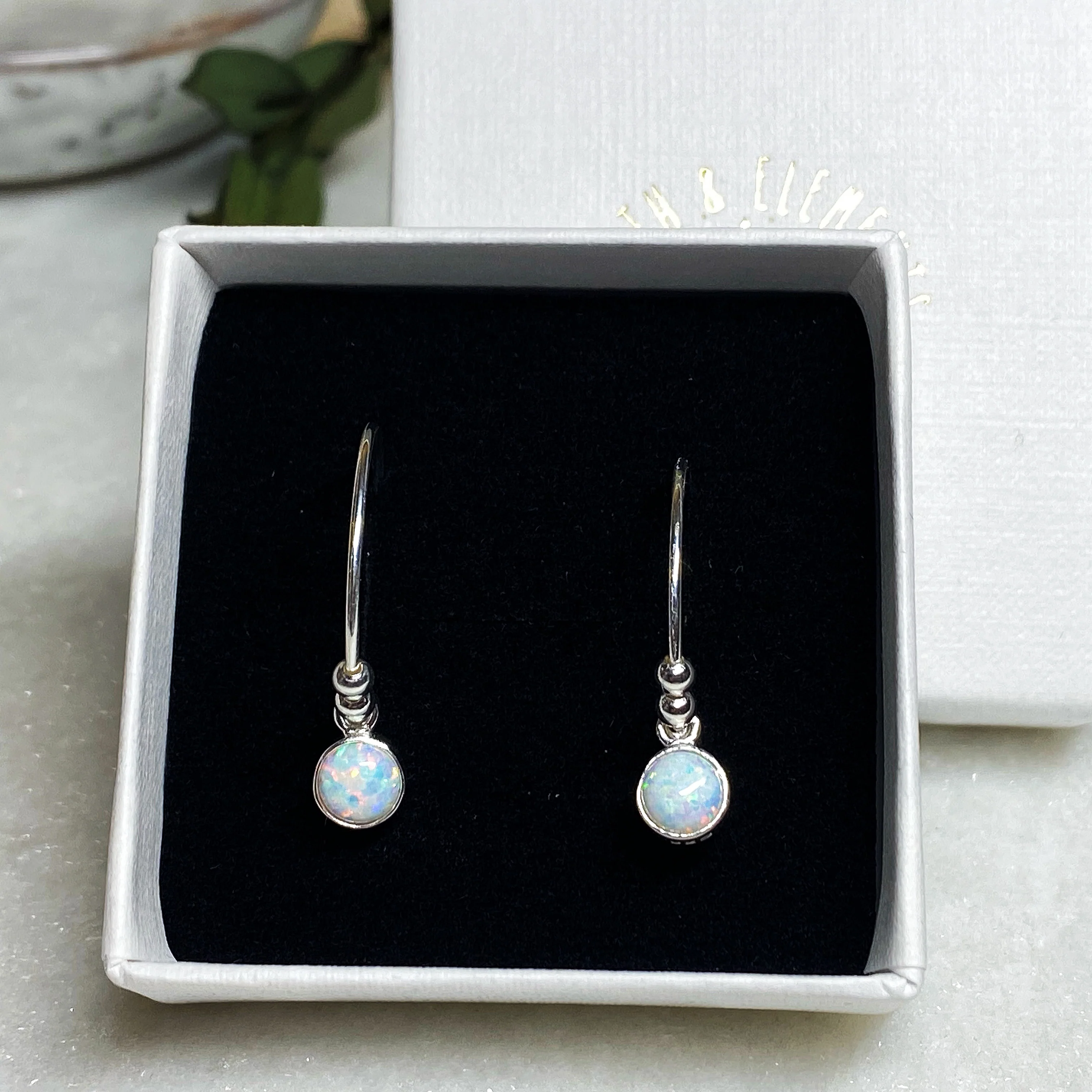 Small White Opal Silver Hoop Earrings - Image 3