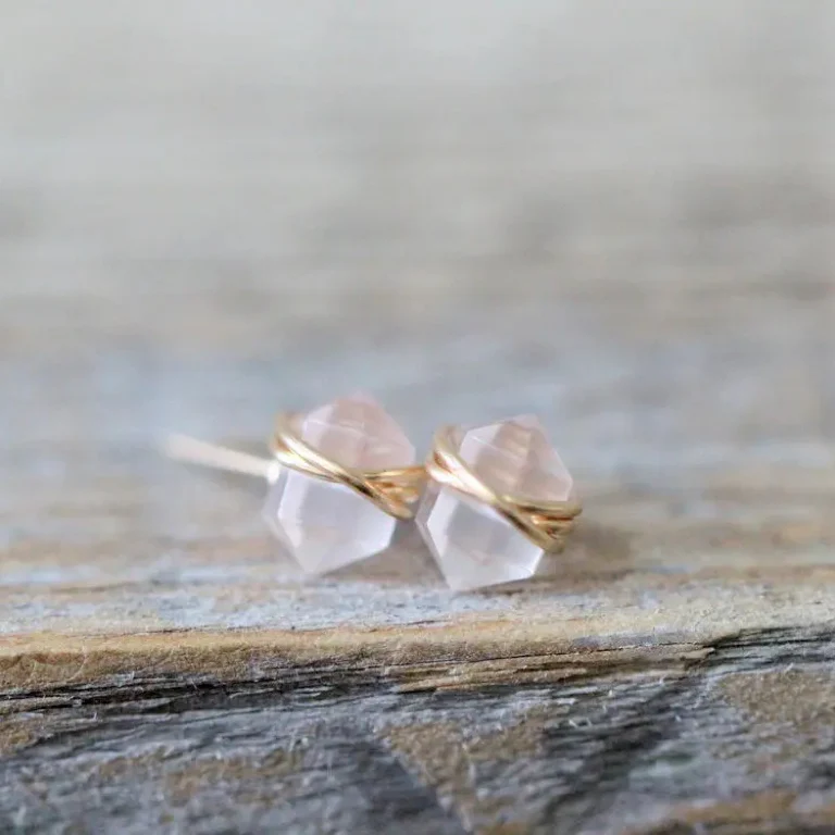 Yellow Gold Rose Quartz Pike Studs - Image 3