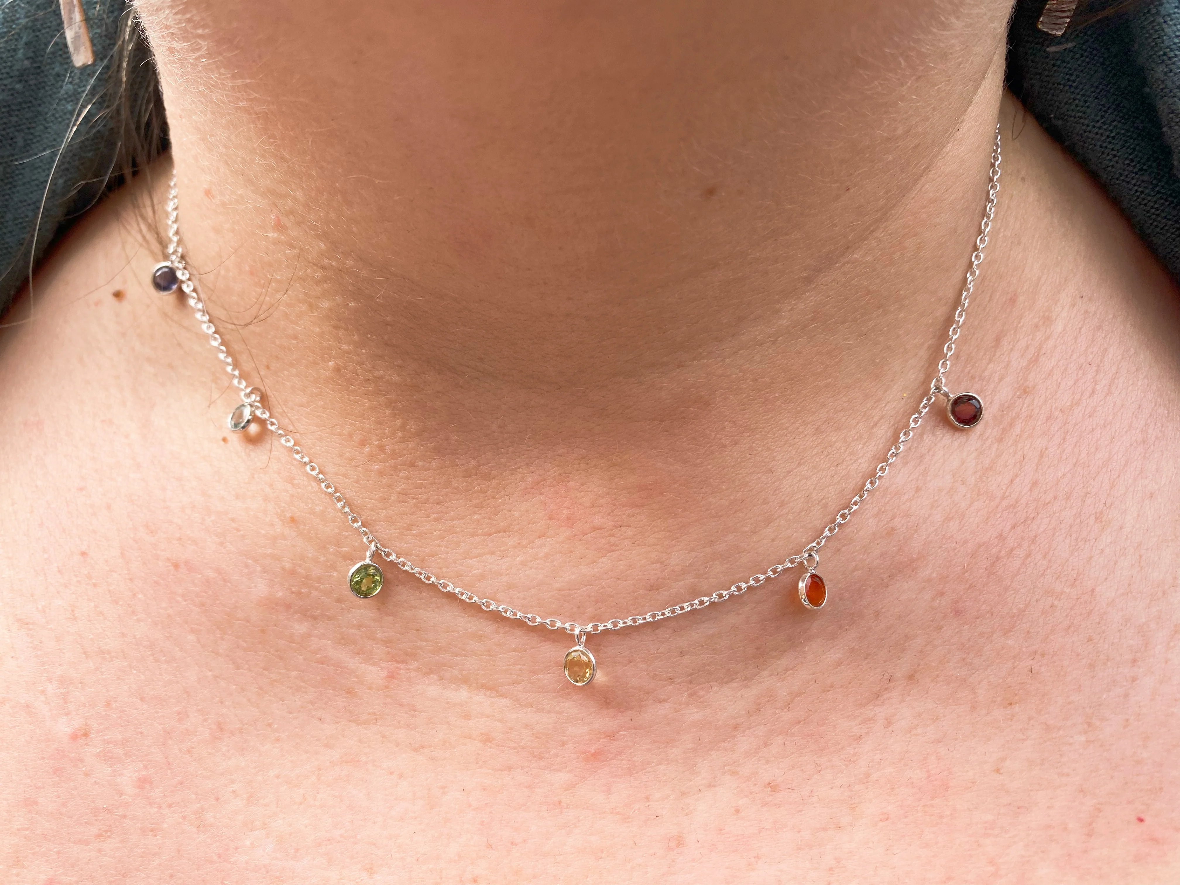 Silver Chakra Gemstone Droplet Necklace - Image 4